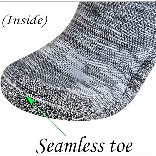 Close‑up interior of gray knit sock highlighting seamless toe and reinforced stitching for durability