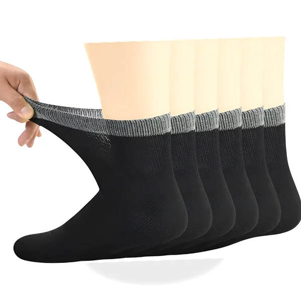 Six pairs of men's large ankle socks highlighting non‑binding top and smooth toe seam